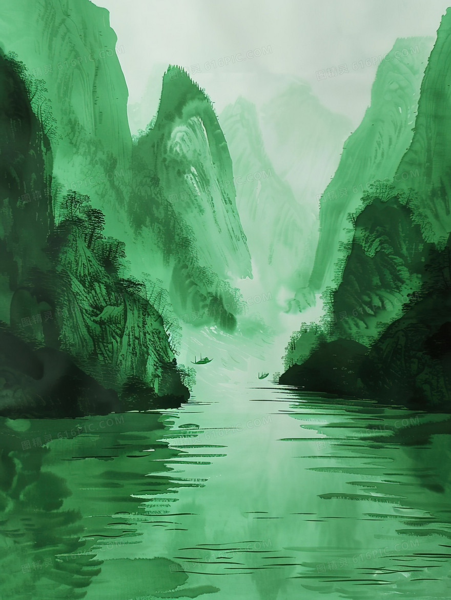 绿色大自然山水风景插画
