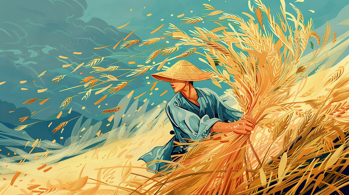 田野中劳动的农民插画