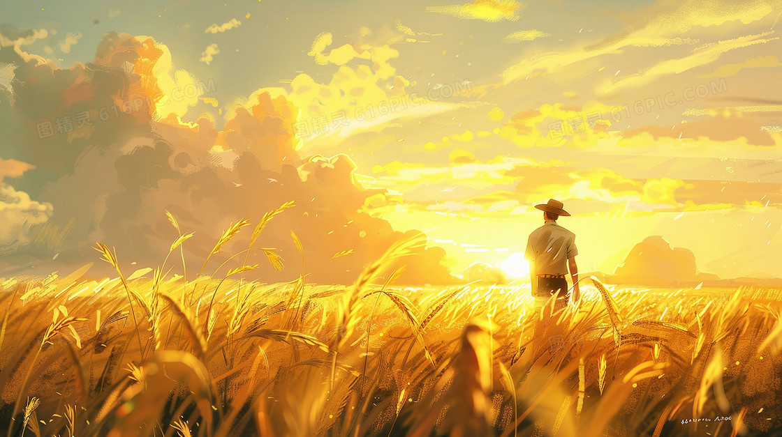 田野中劳动的农民插画