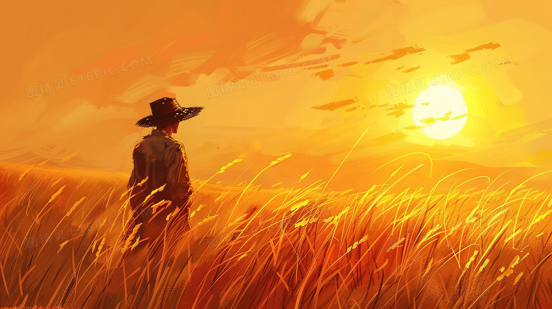 田野中劳动的农民插画