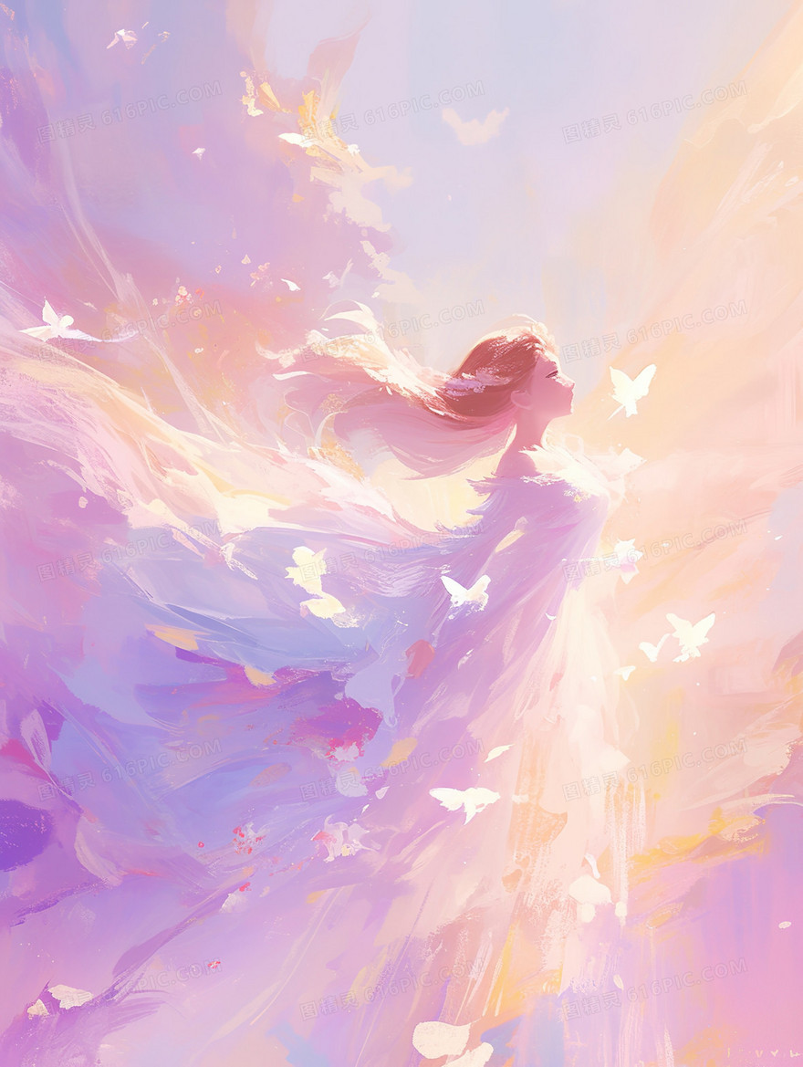 唯美梦幻蝴蝶女孩插画