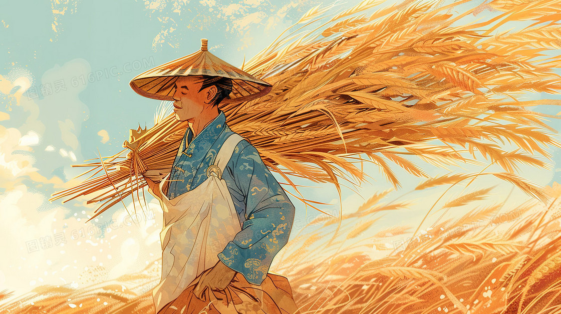 田野中劳动的农民插画