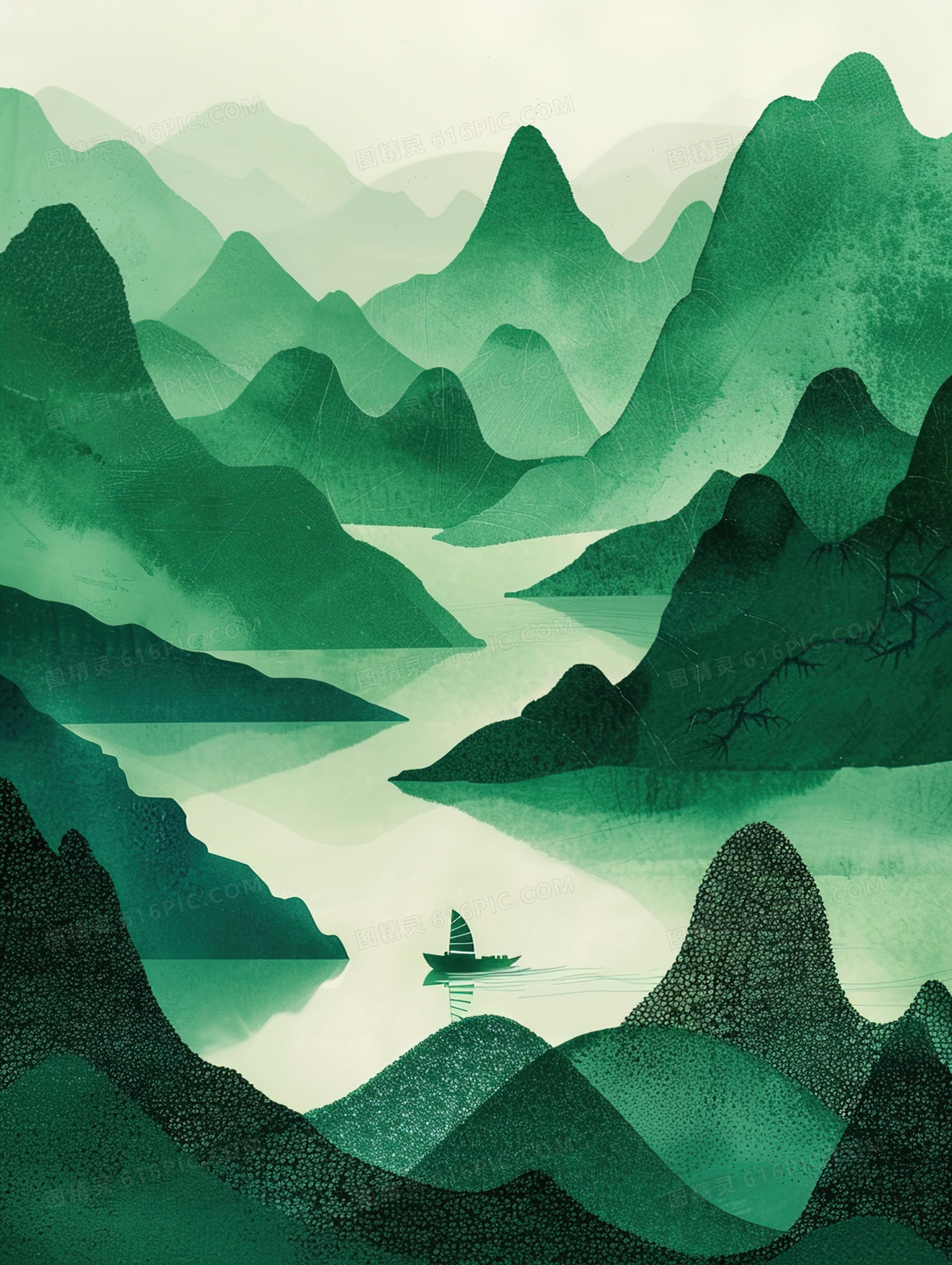 绿色山水画背景图片下载_免费高清绿色山水画背景设计素材_图精灵
