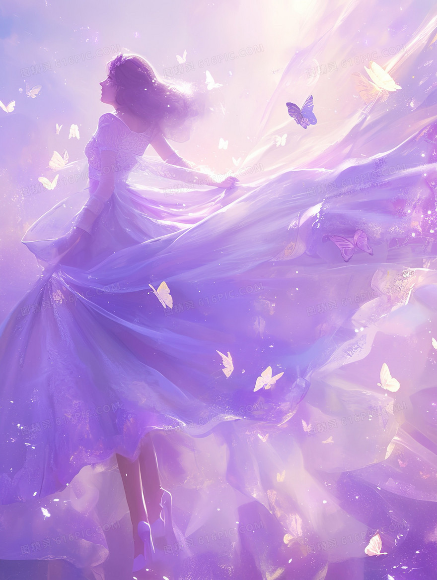 唯美梦幻蝴蝶女孩插画