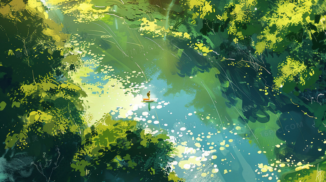 夏天唯美水面风景插画