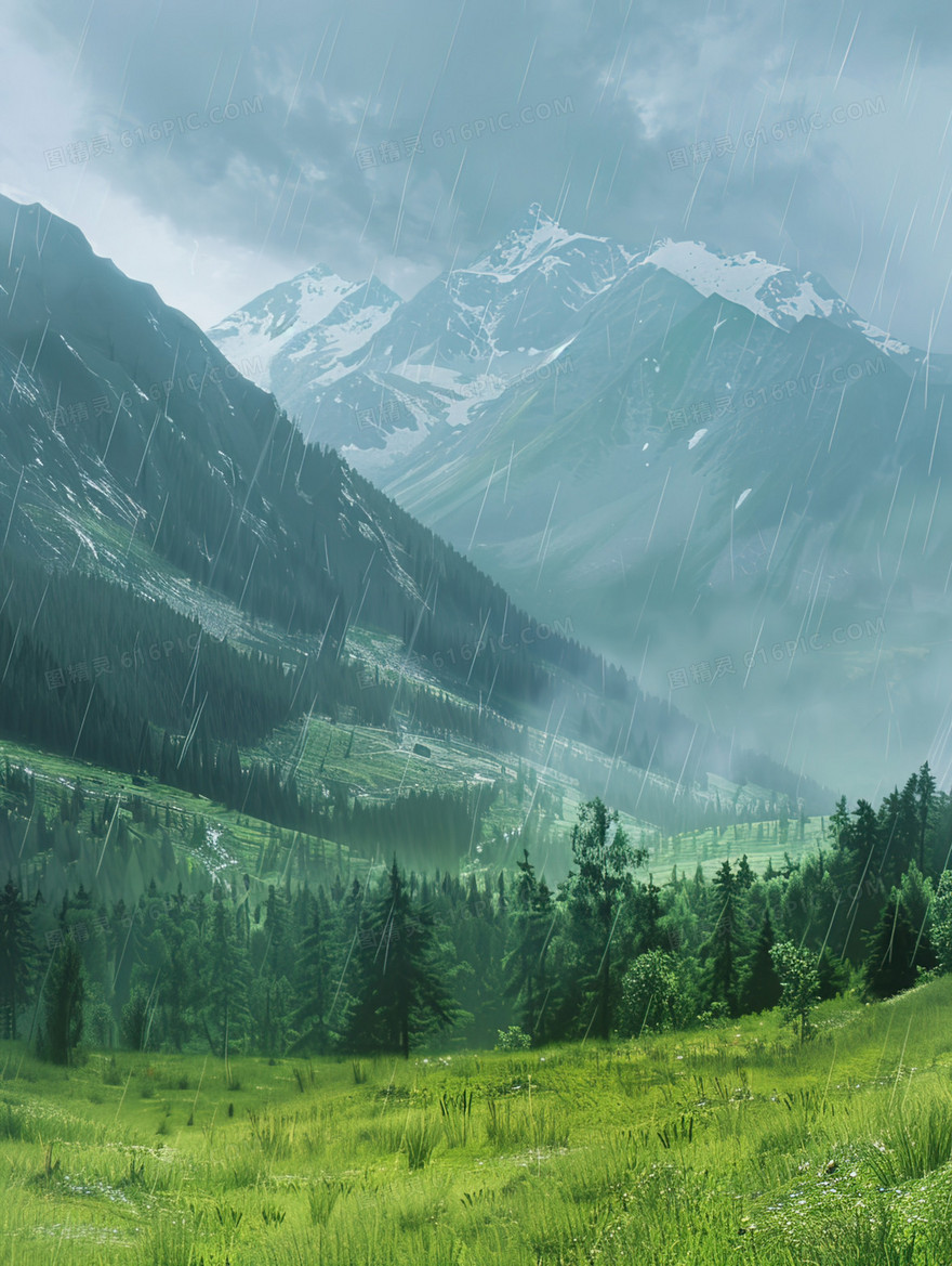 大自然雨季风景插画