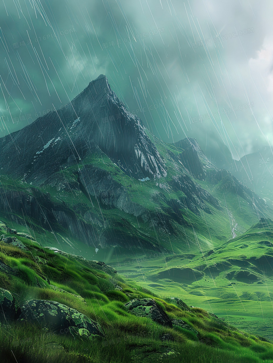 大自然雨季风景插画