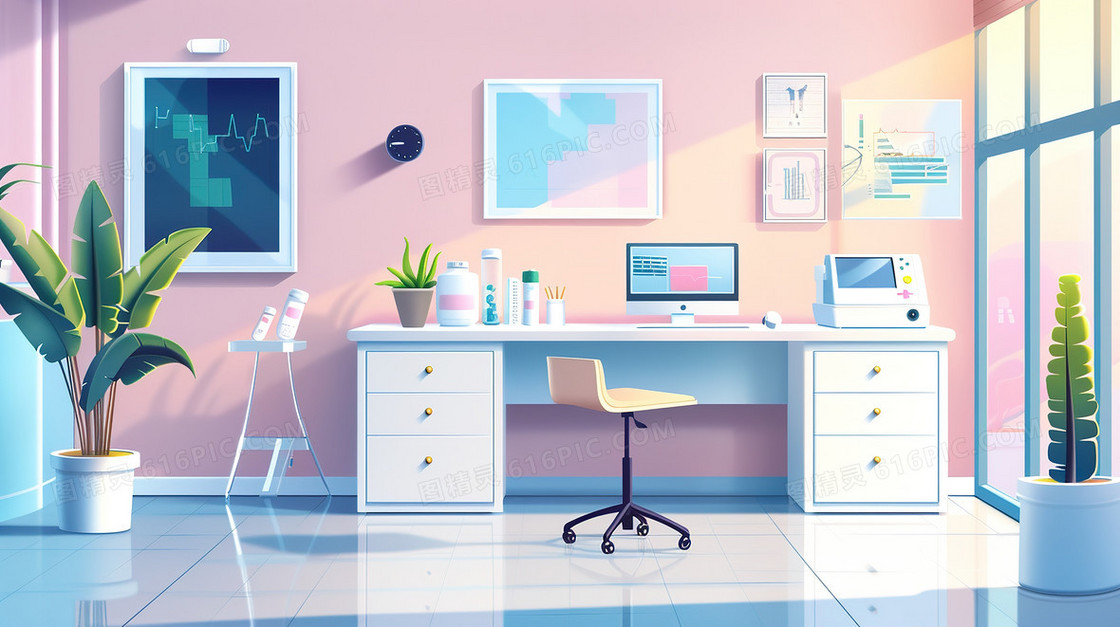 安静的医院办公场景插画