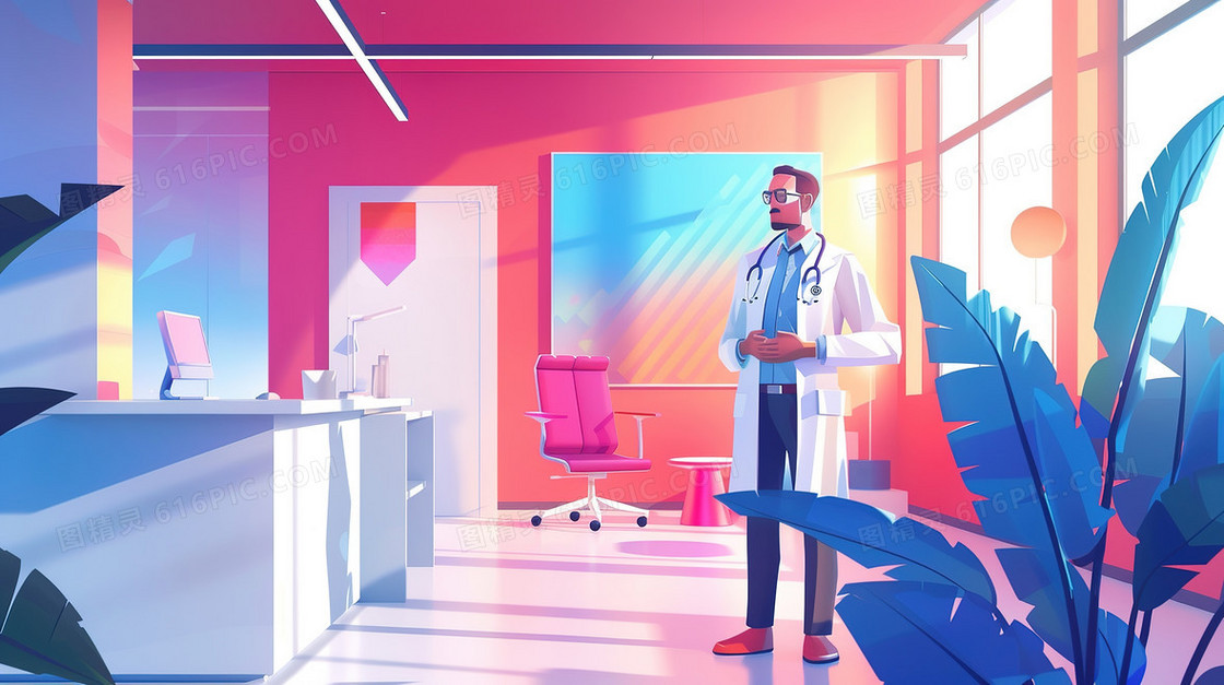 医院里的值班的男医生插画