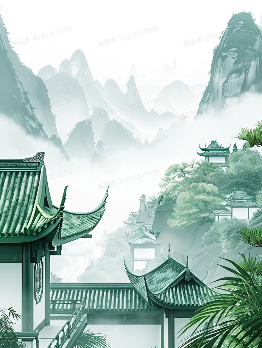 中国风唯美建筑风景插画
