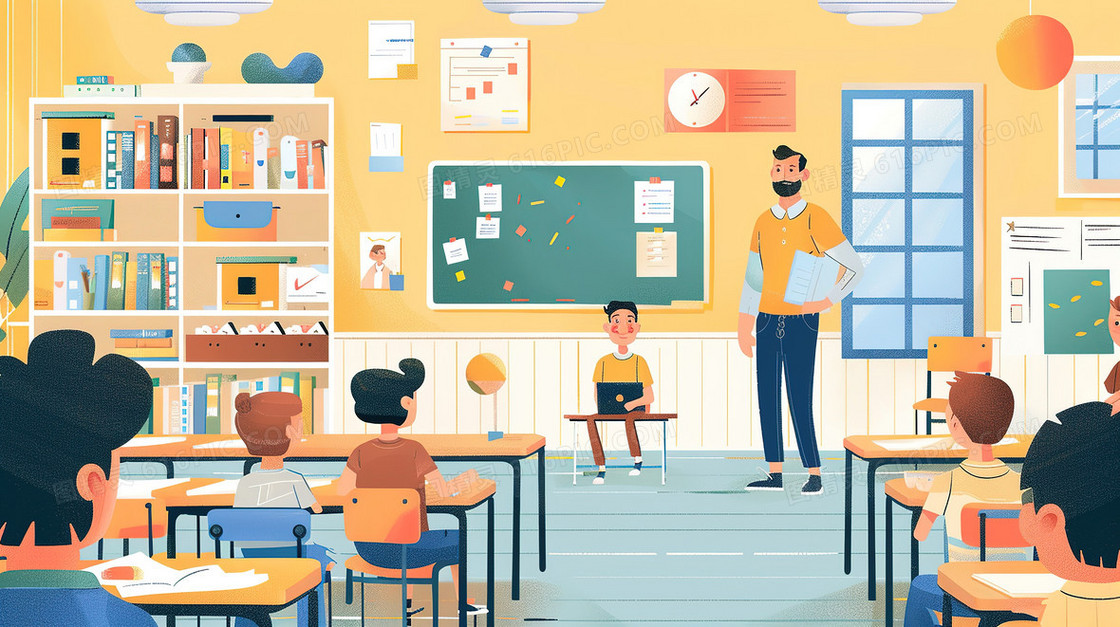 学校教室里的老师插画