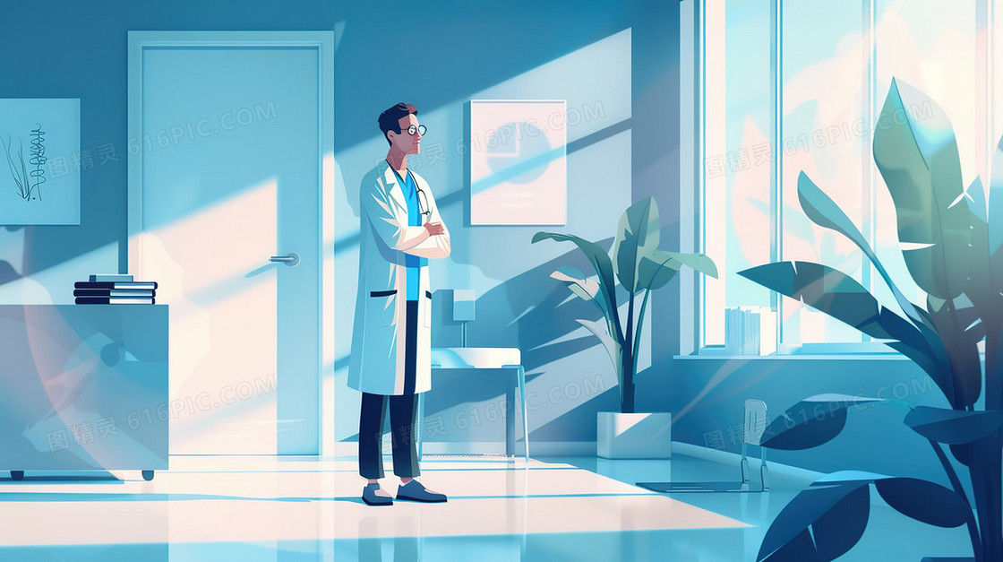 医院里的值班的男医生插画