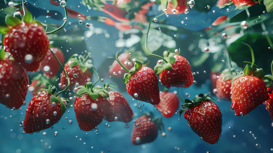 清水中的草莓插画