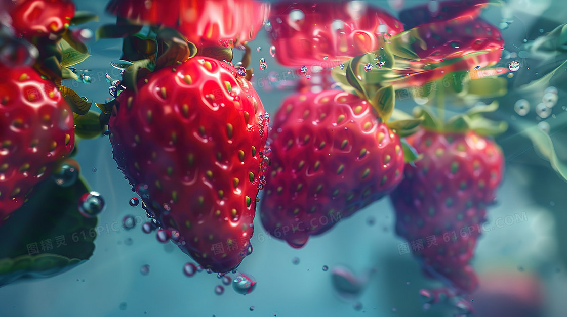 清水中的草莓插画