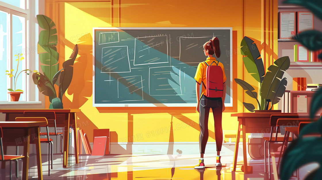 学校教室里的学生插画