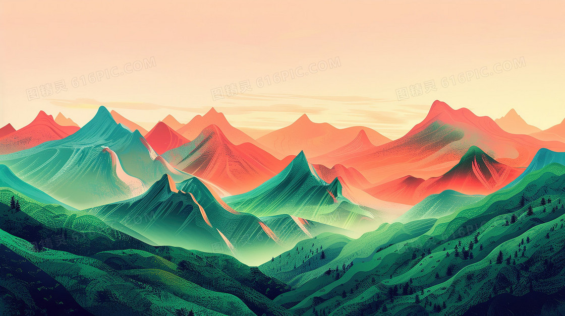 夏日彩色的群山插画