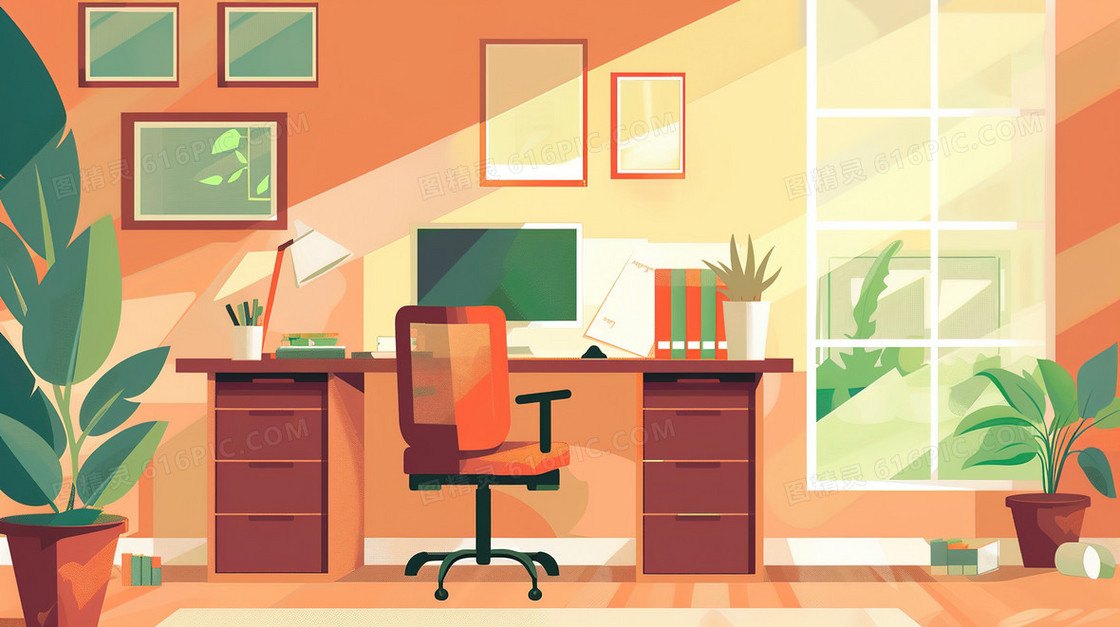 干净整齐的办公桌场景插画