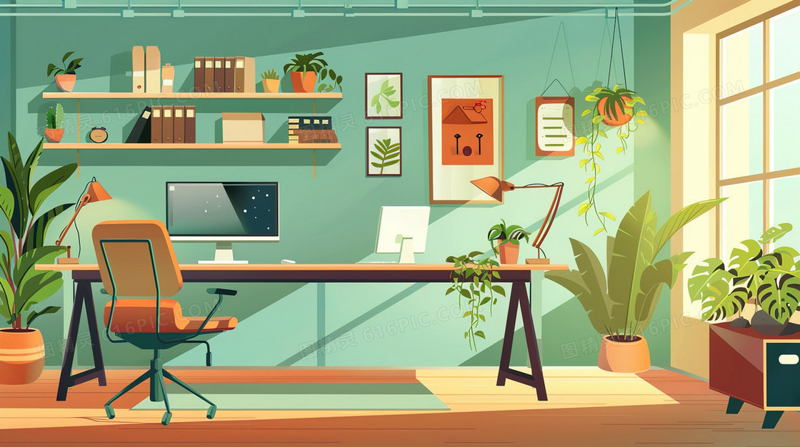 干净整齐的办公桌场景插画