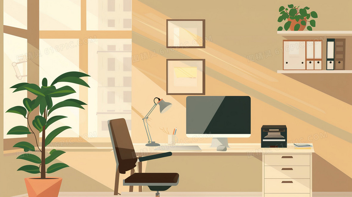 干净整齐的办公桌场景插画