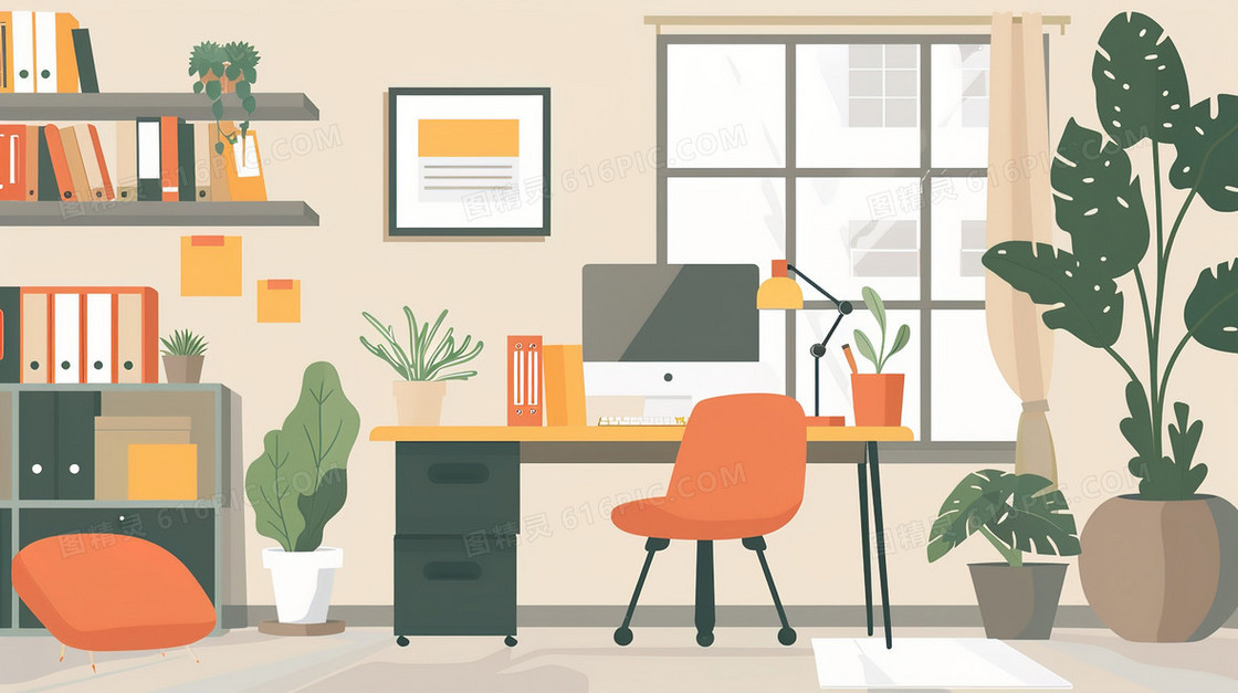 干净整齐的办公桌场景插画