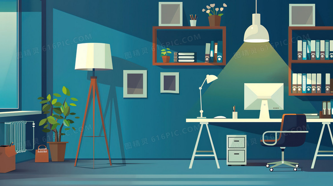干净整齐的办公桌场景插画
