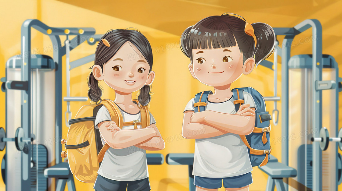 健身锻炼的小学生插画