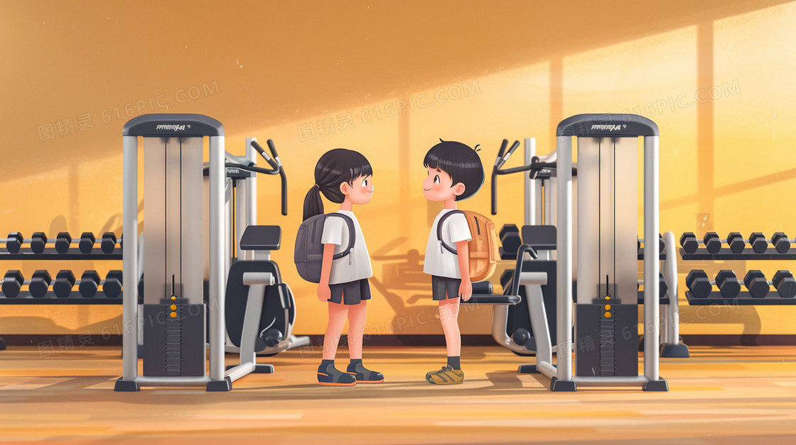 健身锻炼的小学生插画