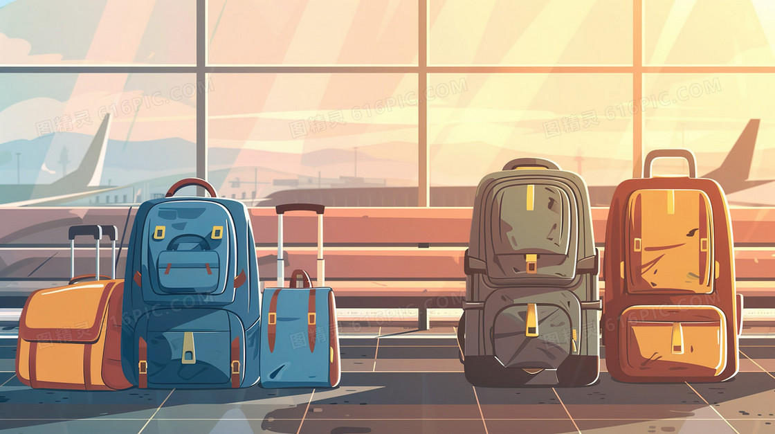 整齐排放的旅游行李插画