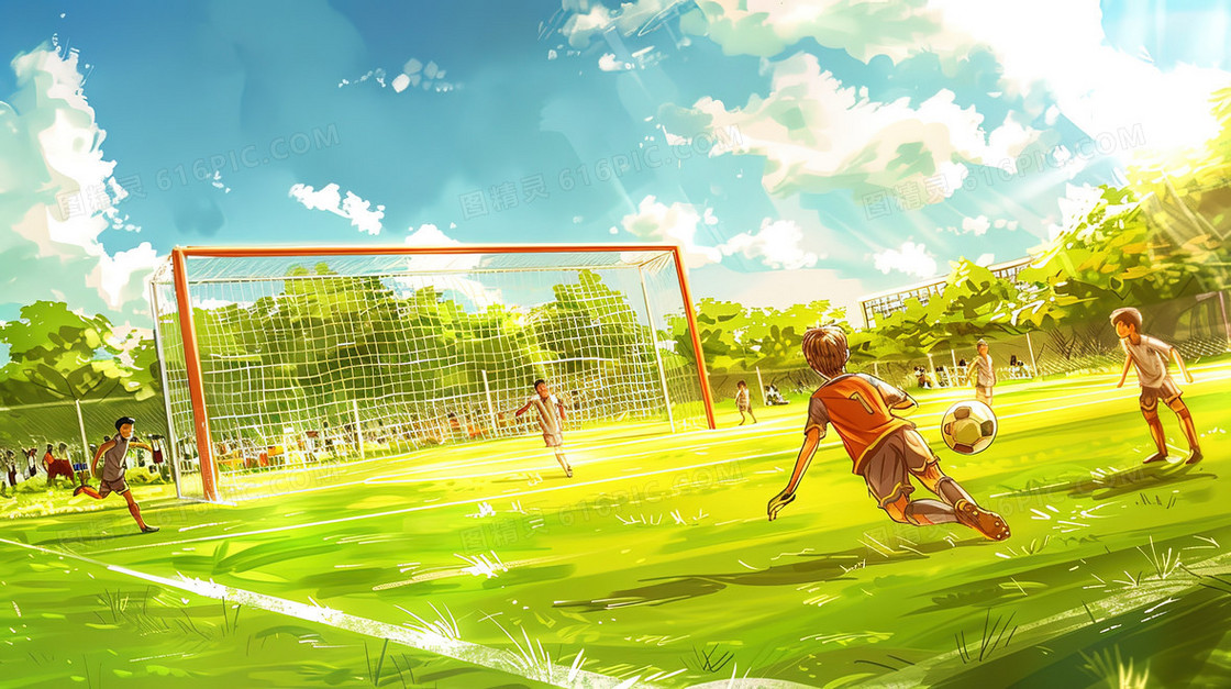 踢足球运动的小男孩插画