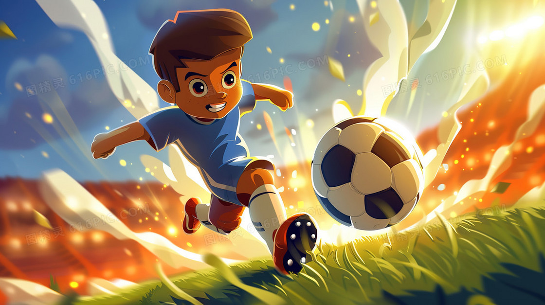 踢足球运动比赛的男孩插画
