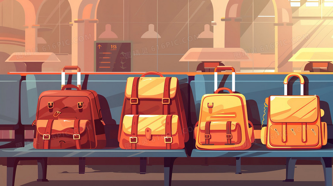 整齐排放的旅游行李插画
