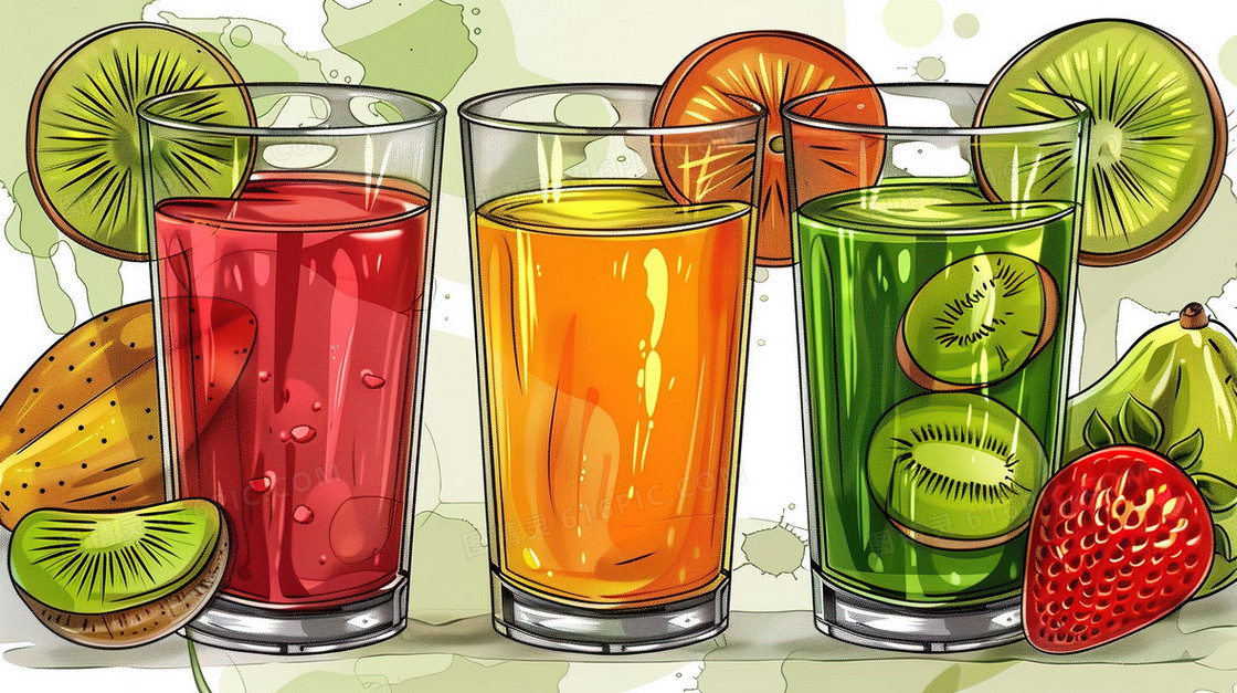 手绘夏季果汁饮品插画