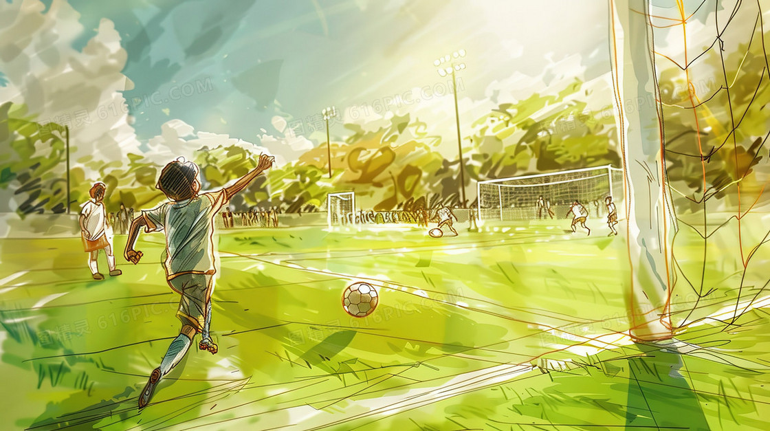踢足球运动的小男孩插画