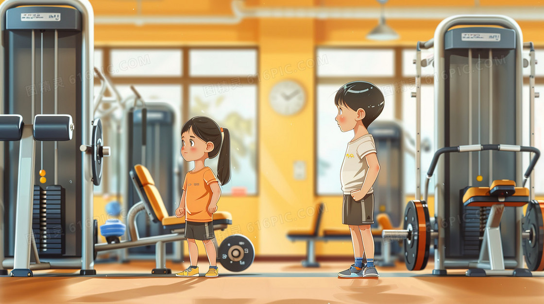 健身锻炼的小学生插画