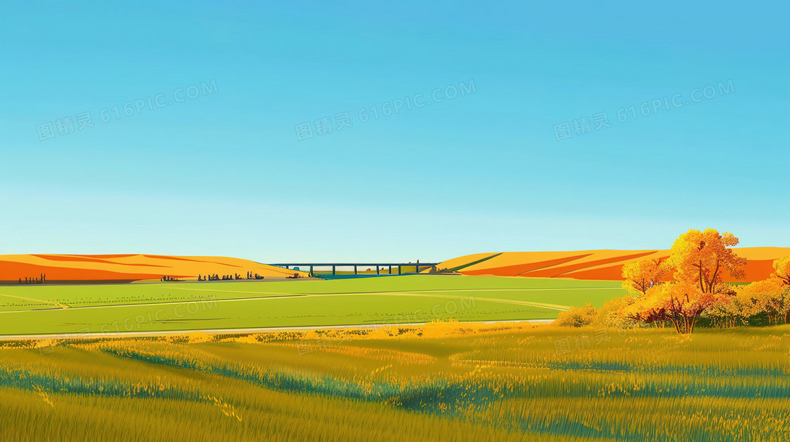 一望无际的田野风景插画