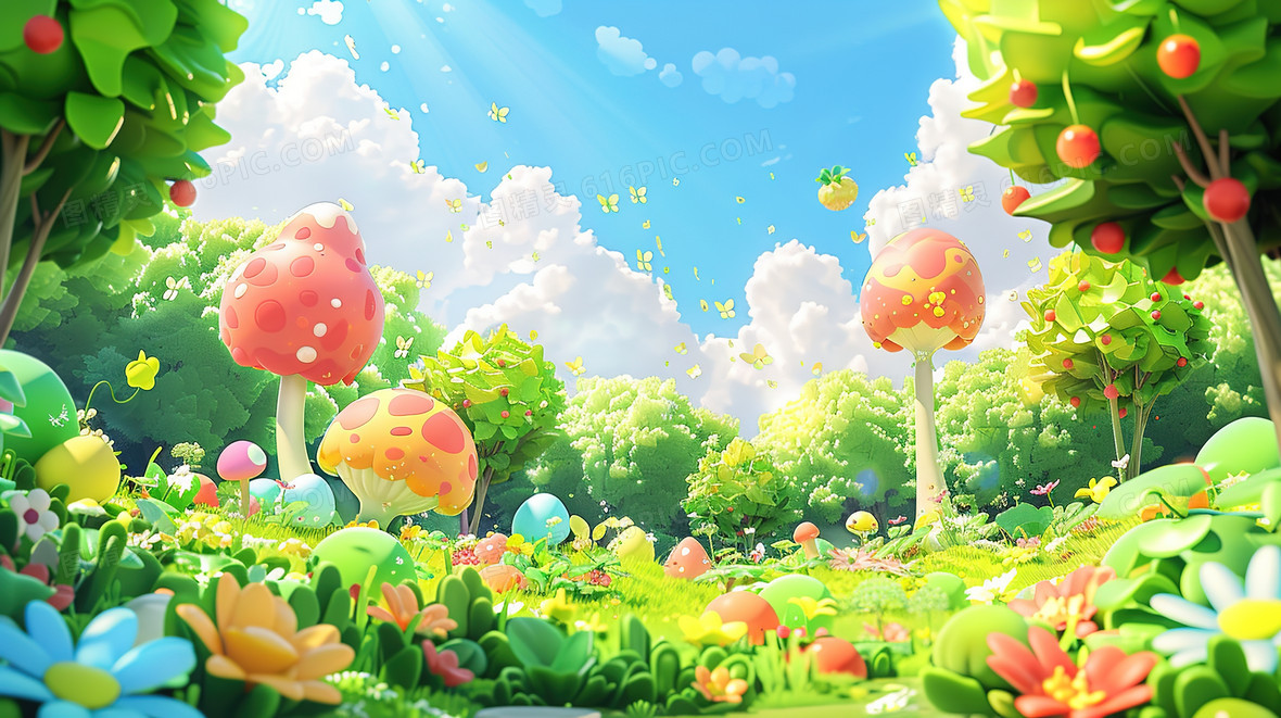 唯美奇幻森林风景插画背景图片下载_2912x1632像素JPG格式_编号18rfdjedk_图精灵