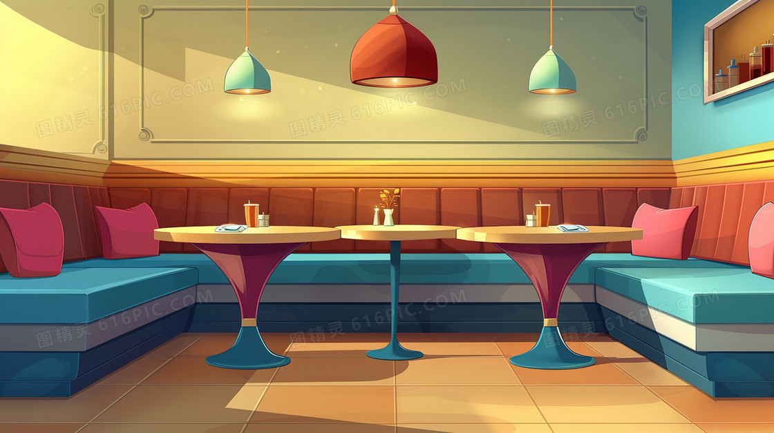 整齐安静的聚会包间插画