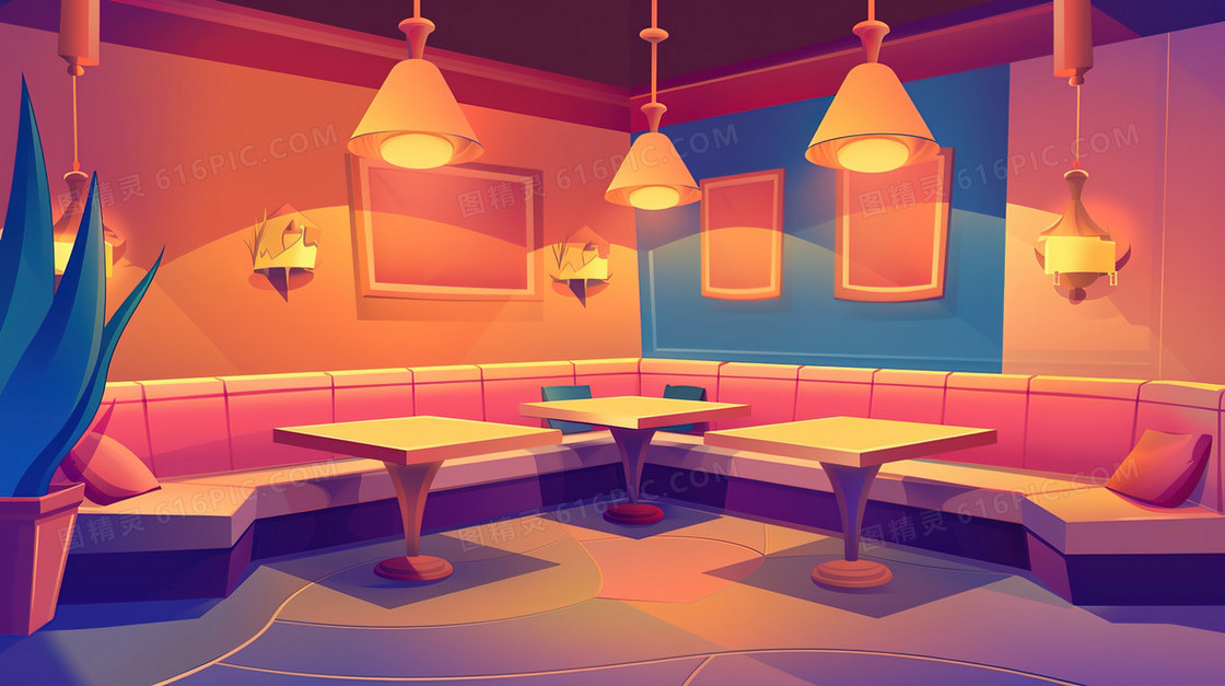 整齐安静的聚会包间插画