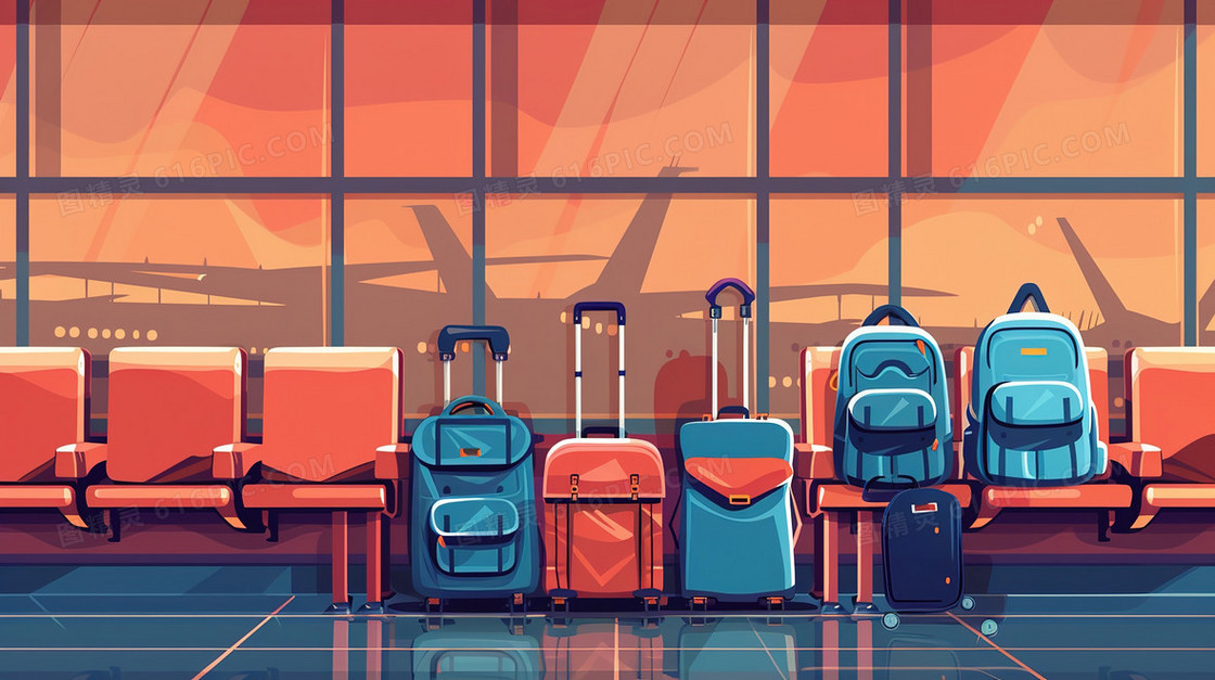 整齐排放的旅游行李插画