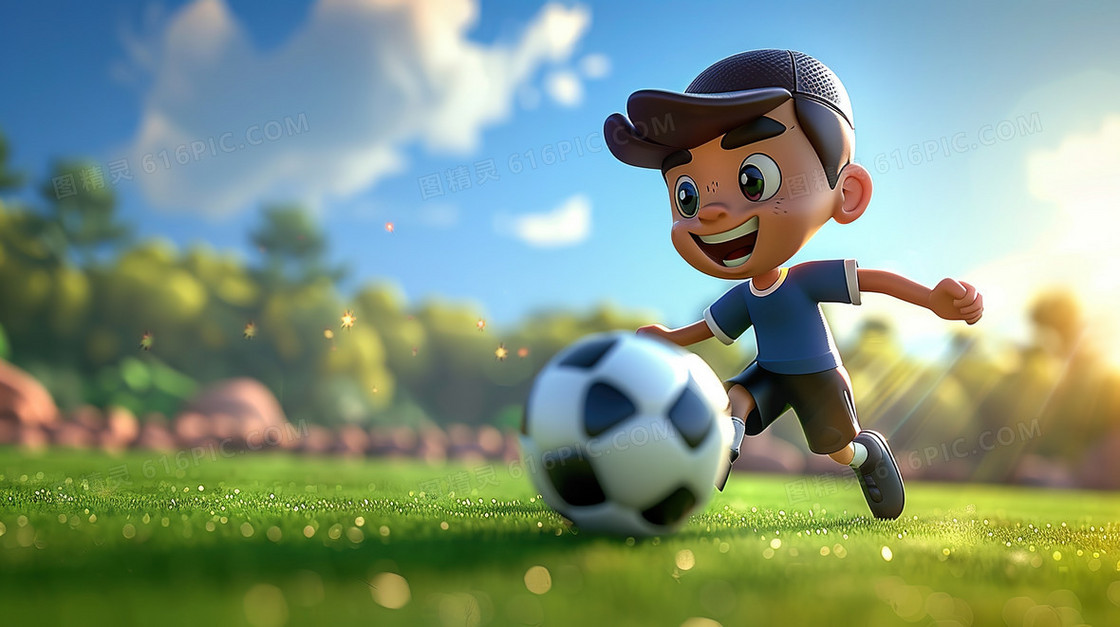 踢足球运动比赛的男孩插画