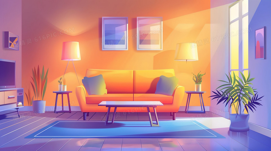 房间内客厅场景插画