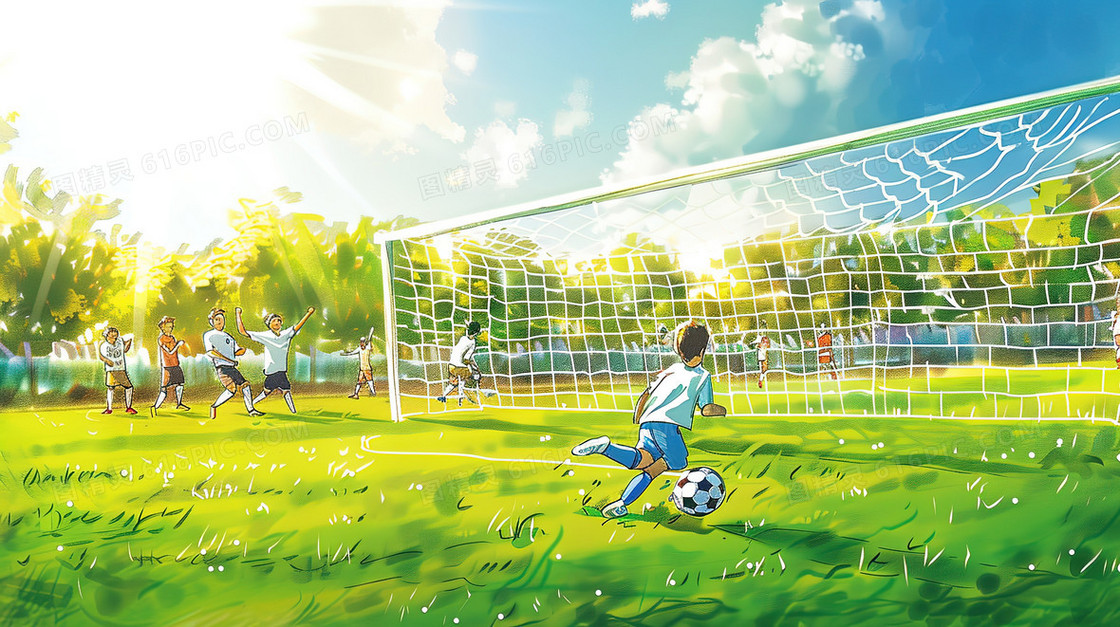 踢足球运动的小男孩插画