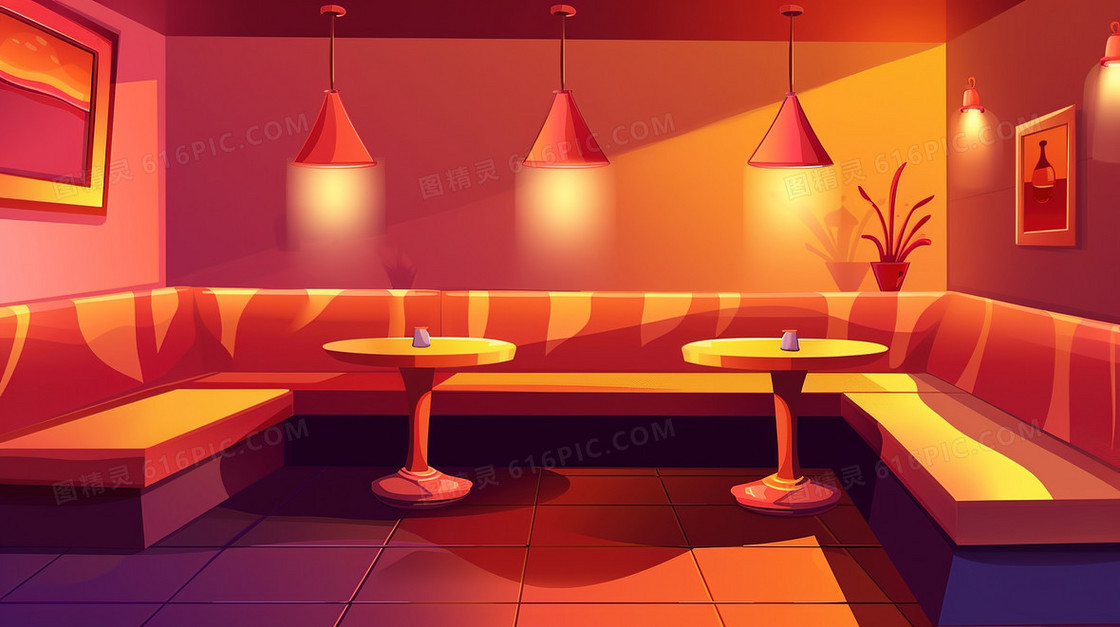 整齐安静的聚会包间插画