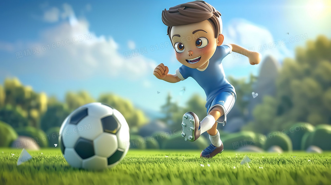 踢足球运动比赛的男孩插画