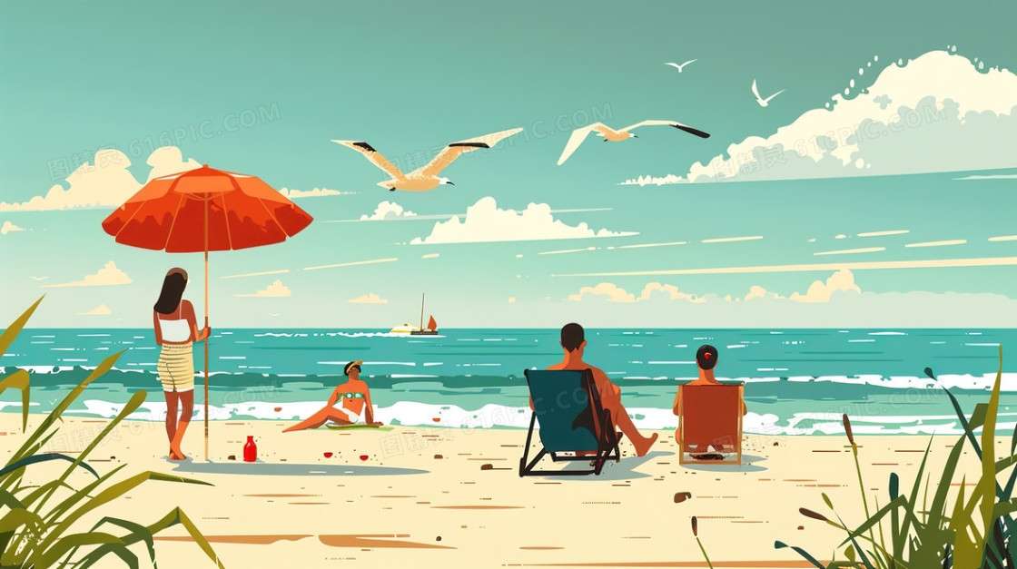夏季海洋度假旅游插画
