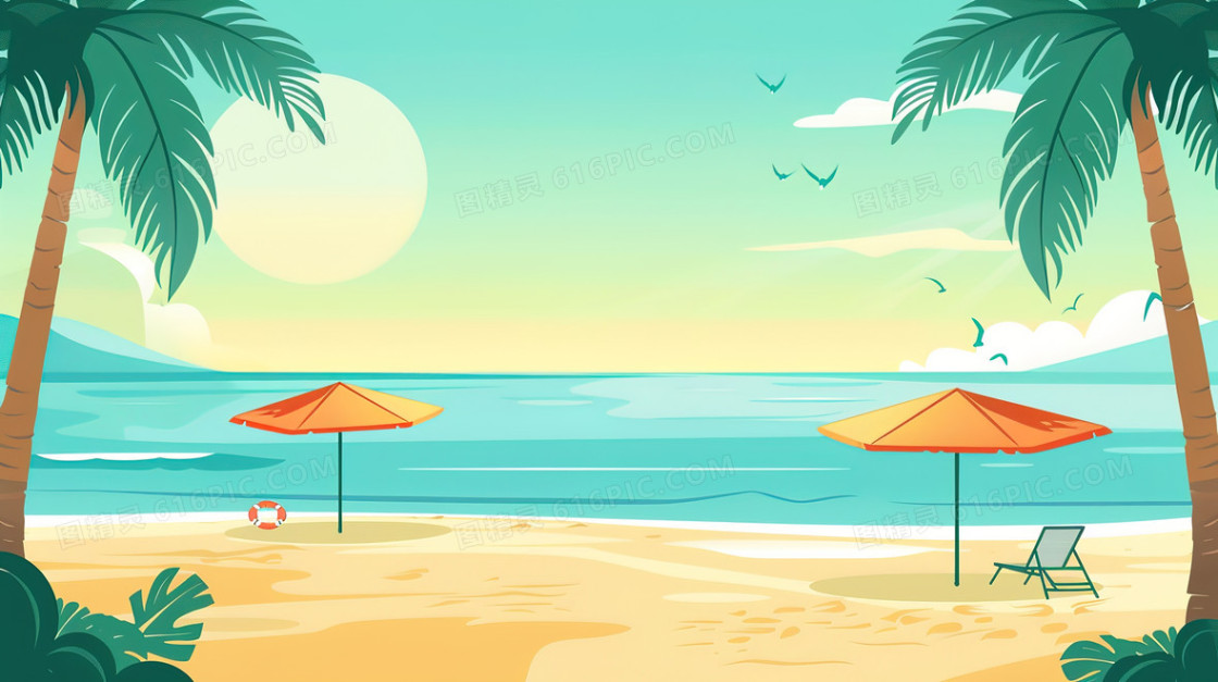 夏季海洋度假风景插画