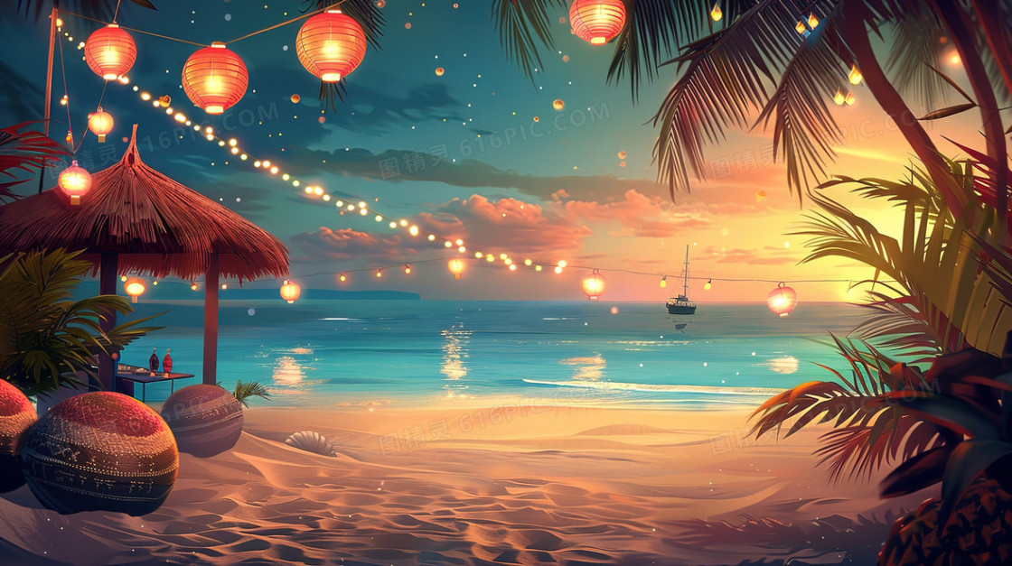 夏季海洋度假风景插画
