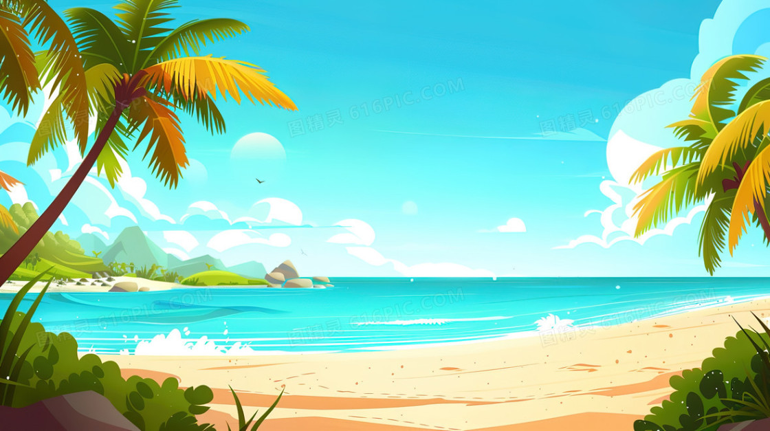 夏季海洋度假风景插画