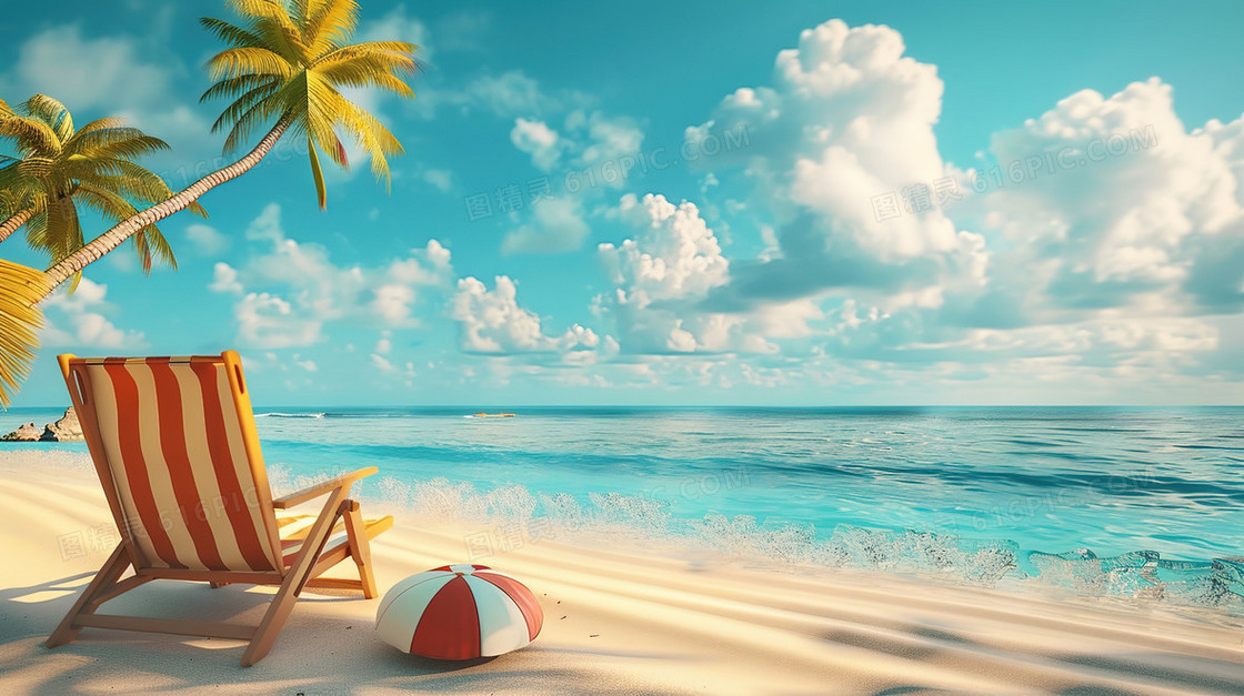 夏季海滩椰子树风景插画