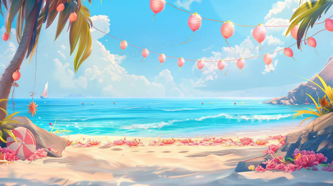 夏季海洋度假风景插画